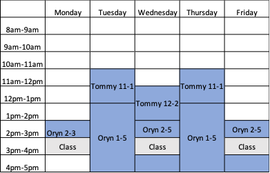 EGEN 208 schedule shown in a weekly table format