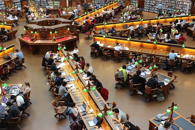 Students studying in a library