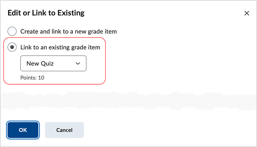 Brightspace screenshot 20.22.12 - results after selecting the grade item from the drop menu