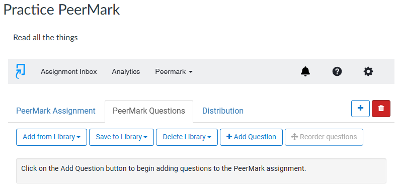 peermark setup window with question tab shown