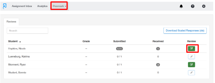 peermark page with reviews outlined in red