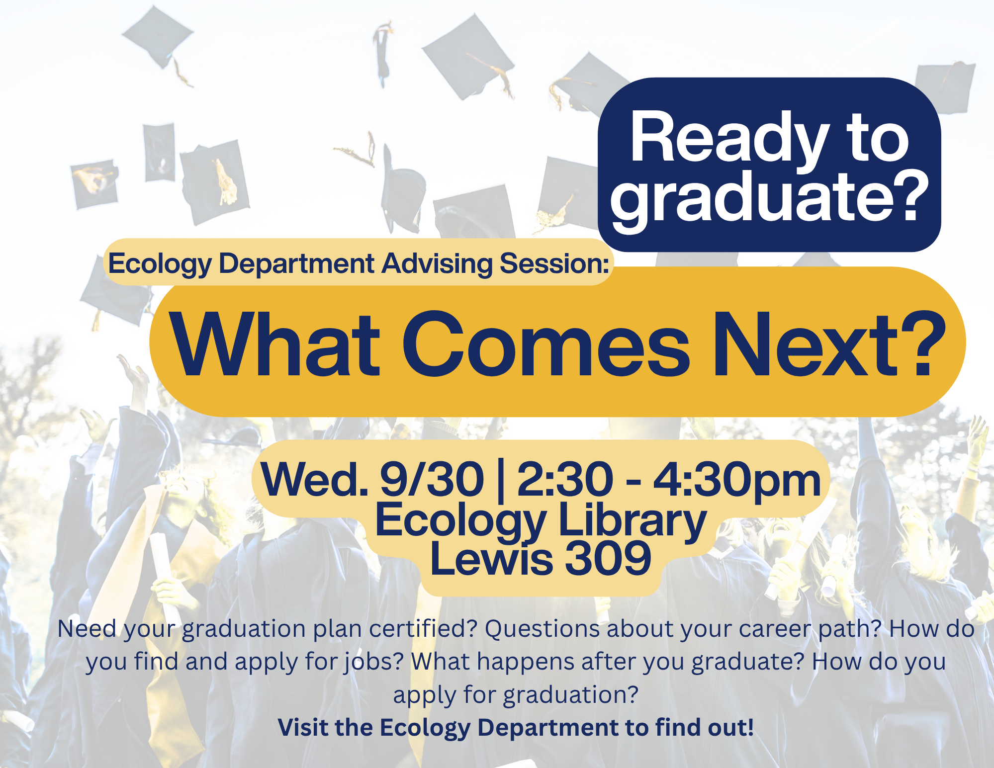 What Comes Next Advising Session is Wednesday,  9/30.