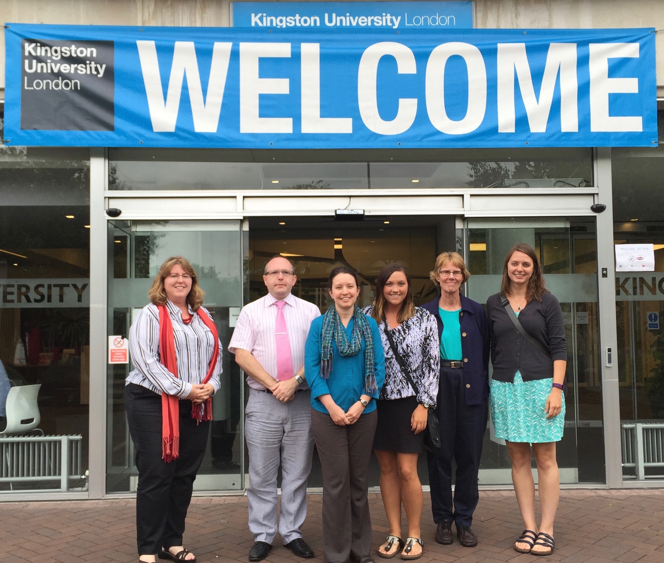 Photo of MSU students and faculty outside Kingston University in London, England