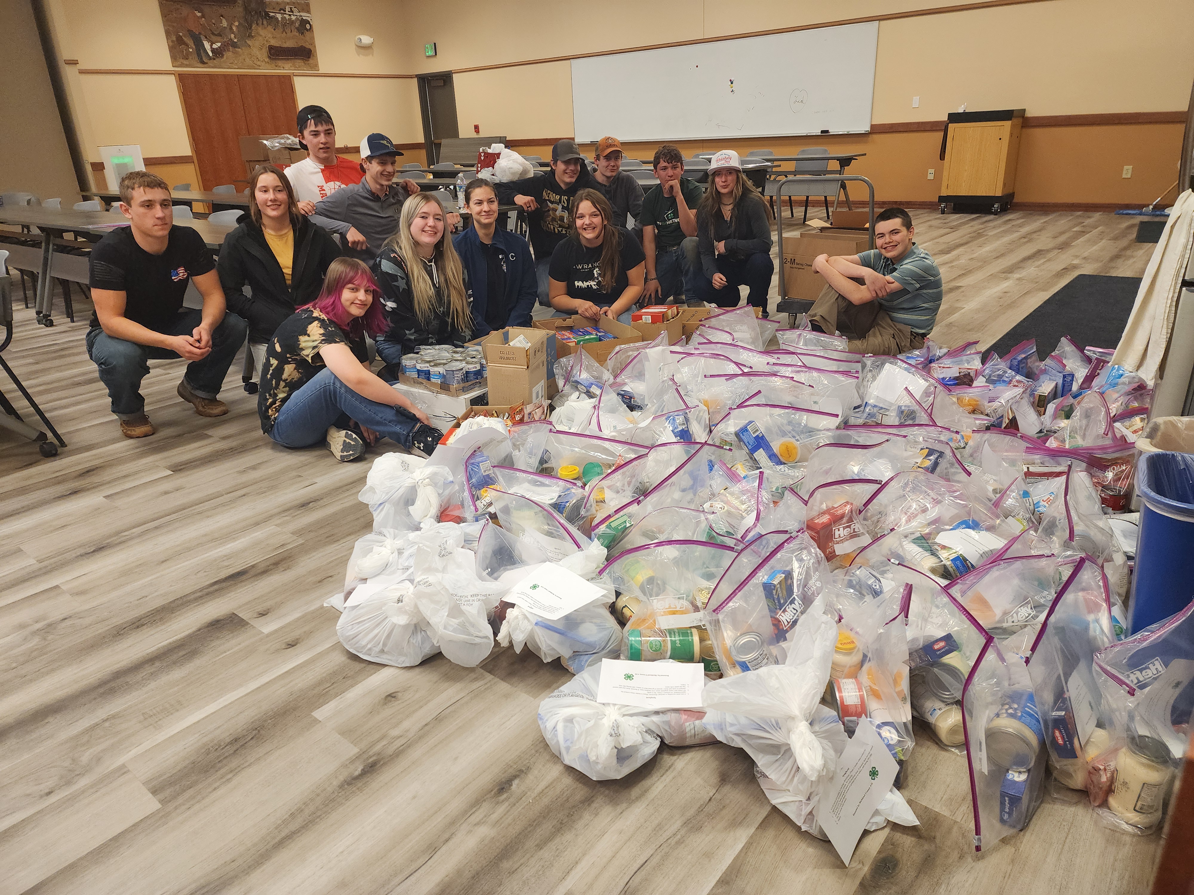 Richland County 4-H Junior Leaders with the 115 Meal Kits and 20 Birthday Kits