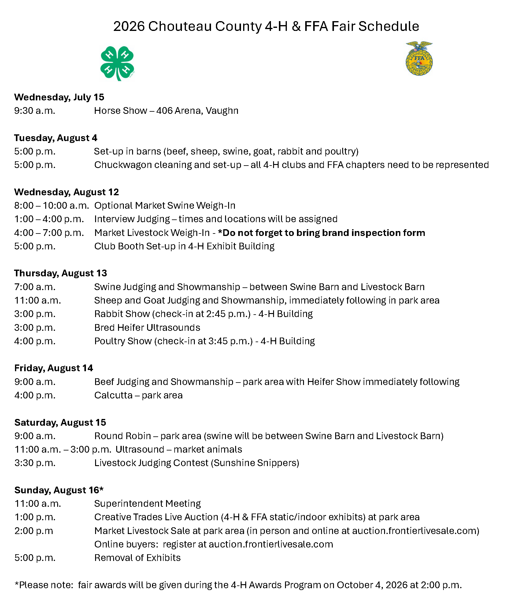 Fair Schedule 2026 With Sale Auction Link Fair Schedule 2026 With Sale Auction Link