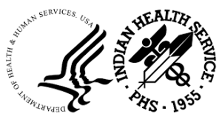 Two circular logos side by side. The first logo has text around the outside of the circle that says Department of Health & Human Services, USA. The other has text that says Indian Health Service - PHS 1955