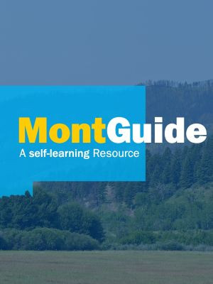 A hillside with trees on it, with text in front that says "MontGuide - A self-guiding resource"