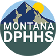 A circular logo with mountains in the background, text in front says Montana DPHHS
