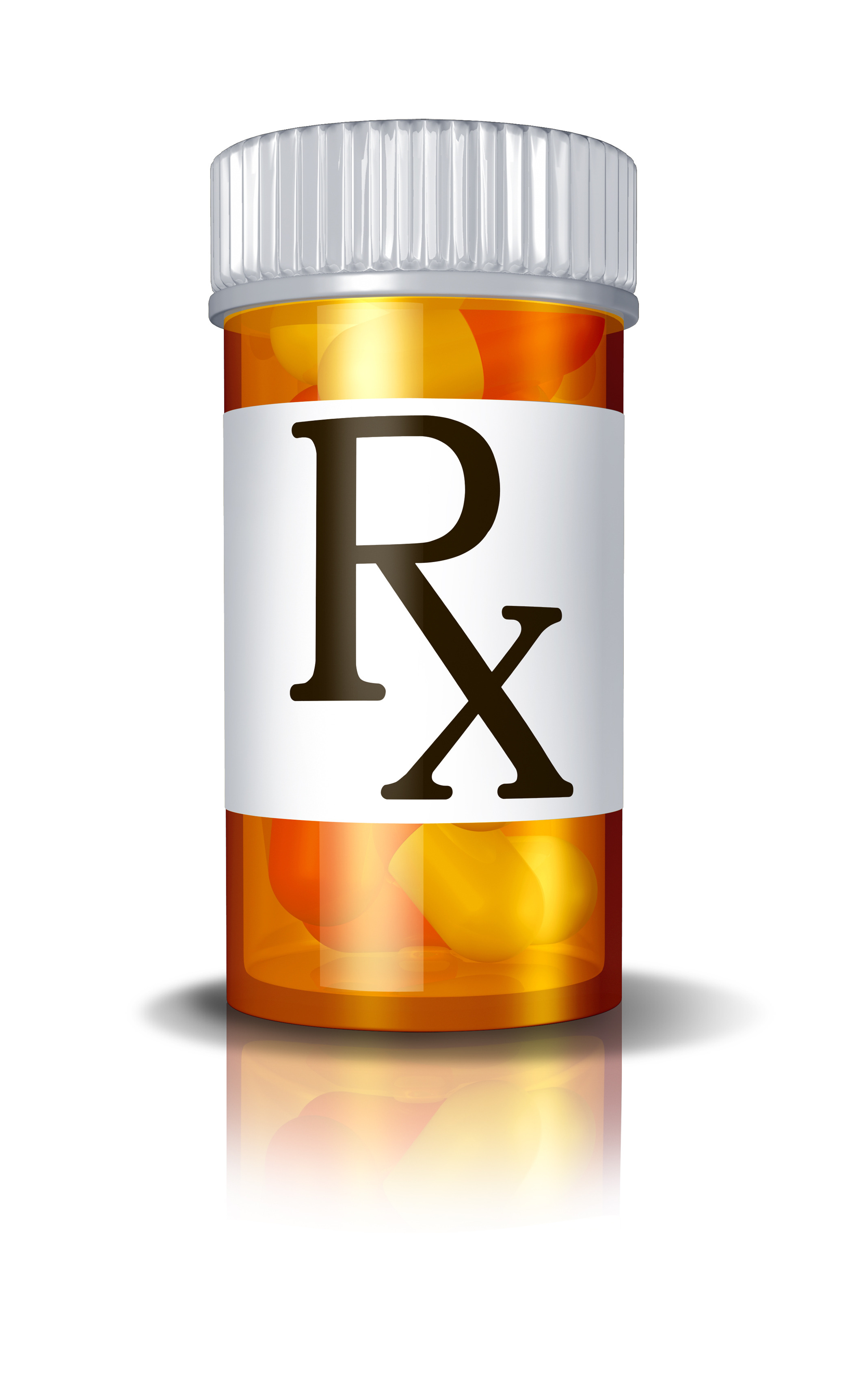A stock image of an orange pill bottle with Rx on the front