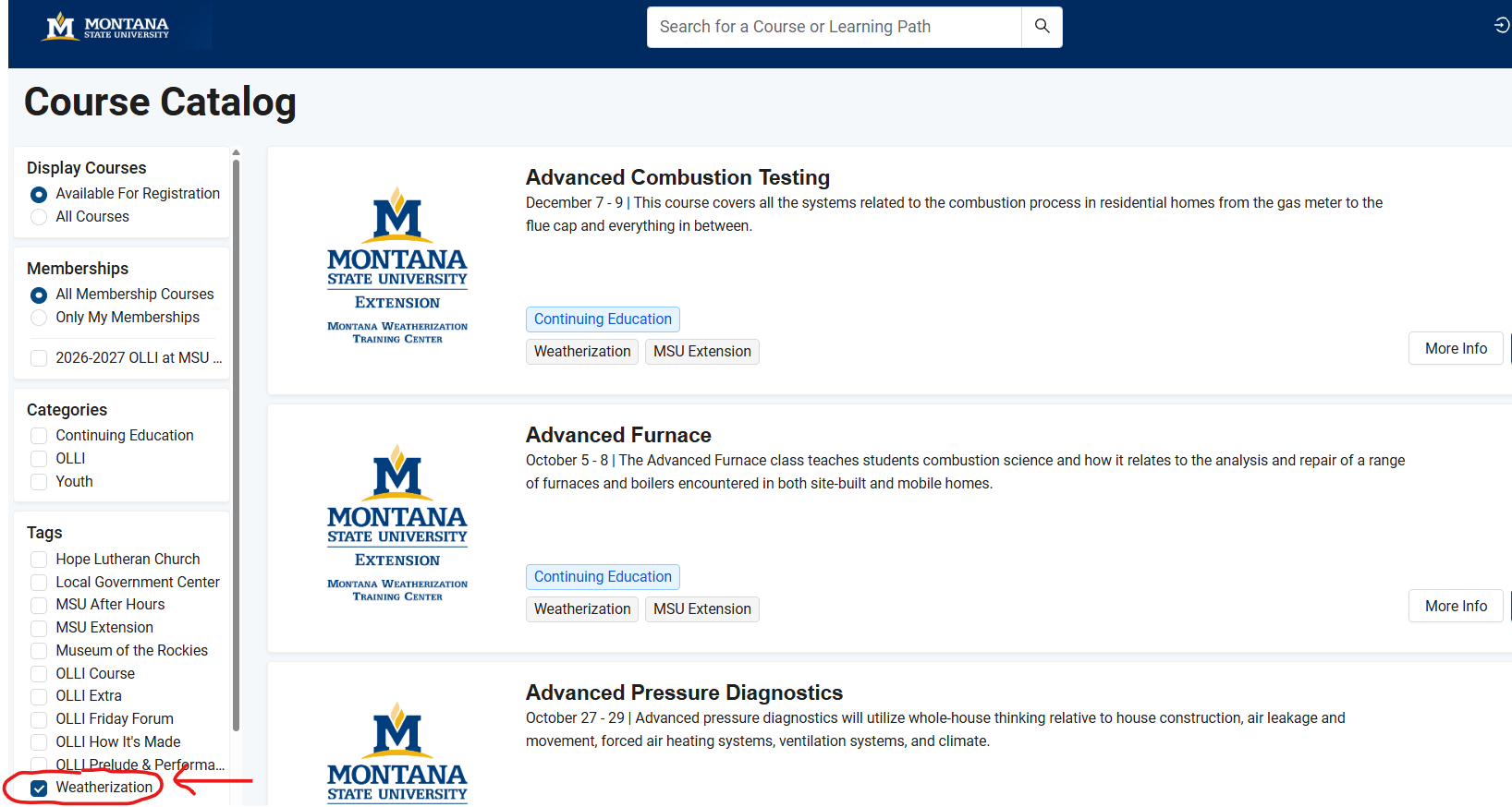Weatherization Checkbox is Checked