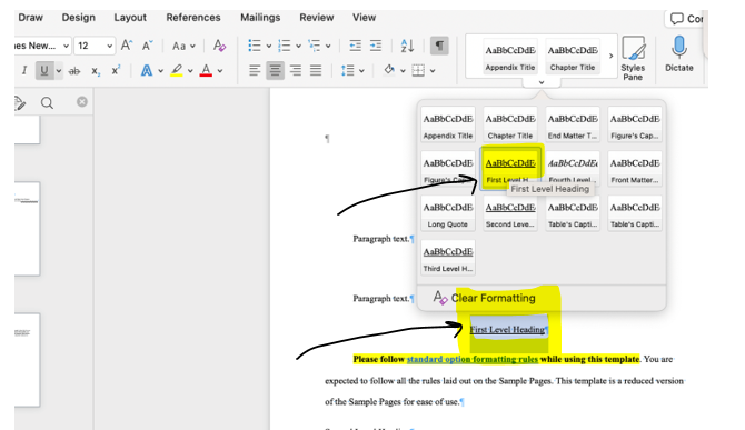 applying level 1 style on a Mac