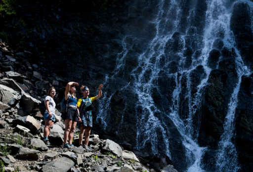 students hiking 