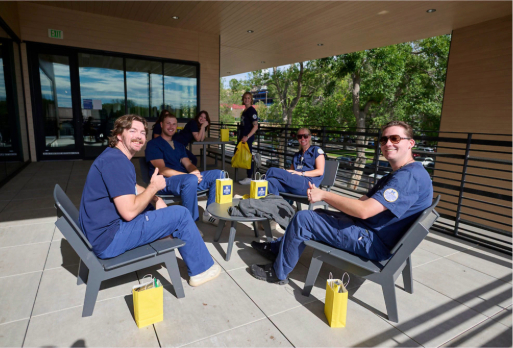 students enjoy outdoor common space 