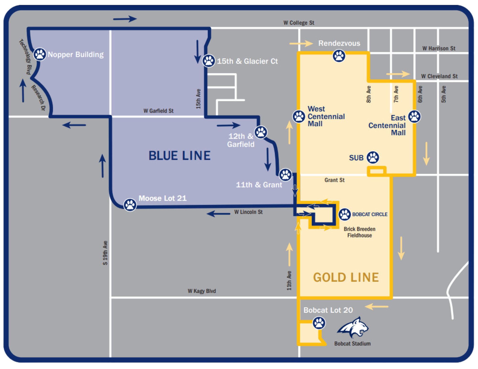 CatTracks Shuttle Route Map