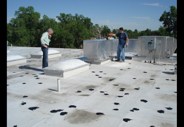 Picture of roof with patched holes from hail