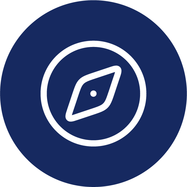 Blue circle with a white compass icon