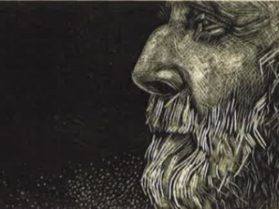 Ivan Doig woodcut profile